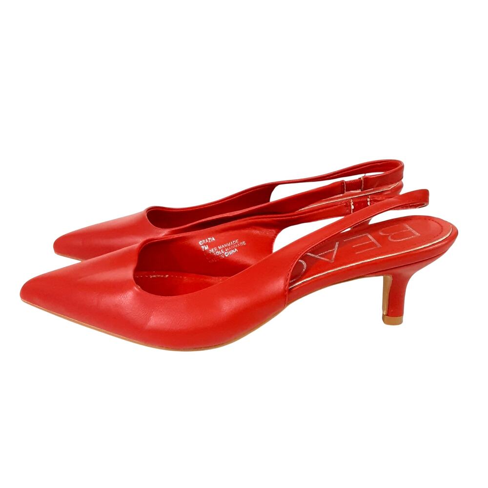 Beach by Matisse Grazia Slingback Kitten Heels Pointed Toe Cherry Red Pumps Sz 7